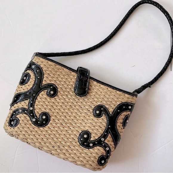 Bringhton Straw Weave with Black and Rhinestone Accents - Picture 1 of 7